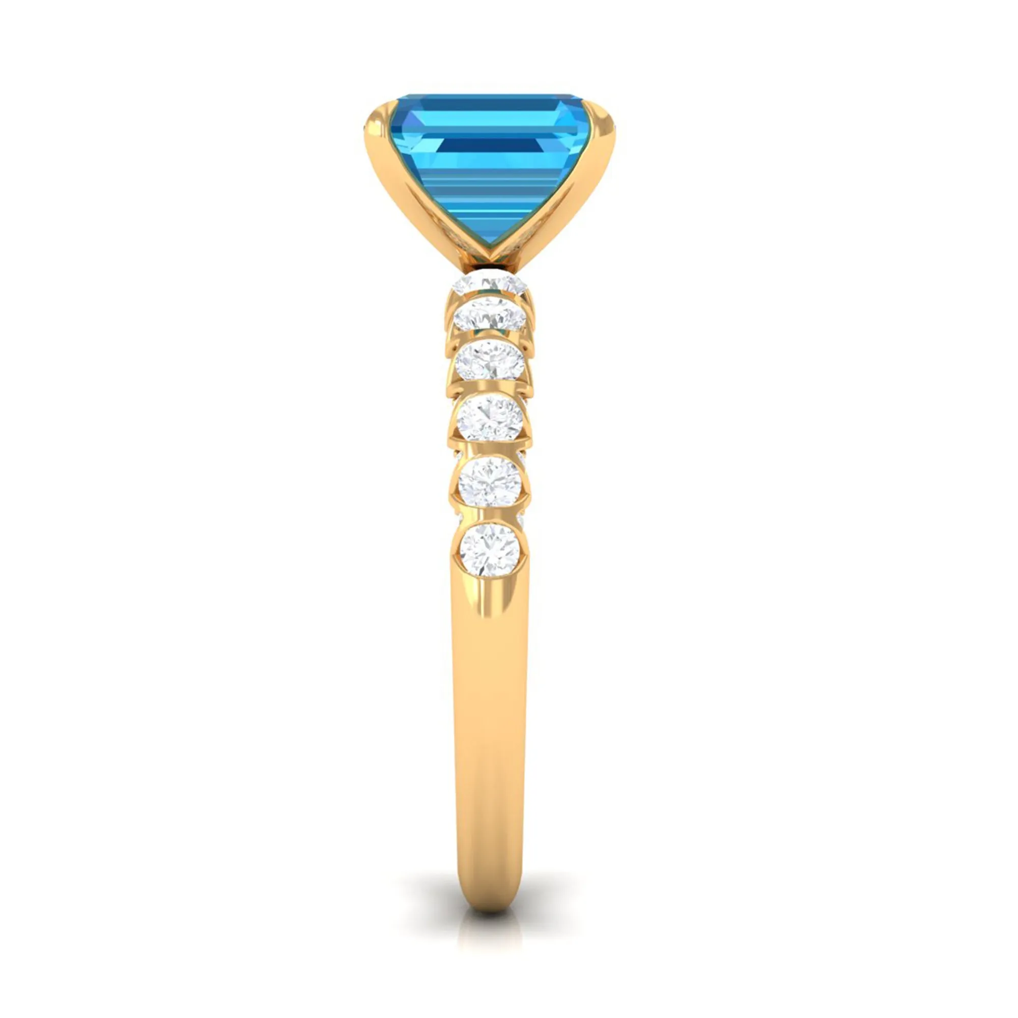 Asscher Cut Swiss Blue Topaz and Diamond Side Stones Ring