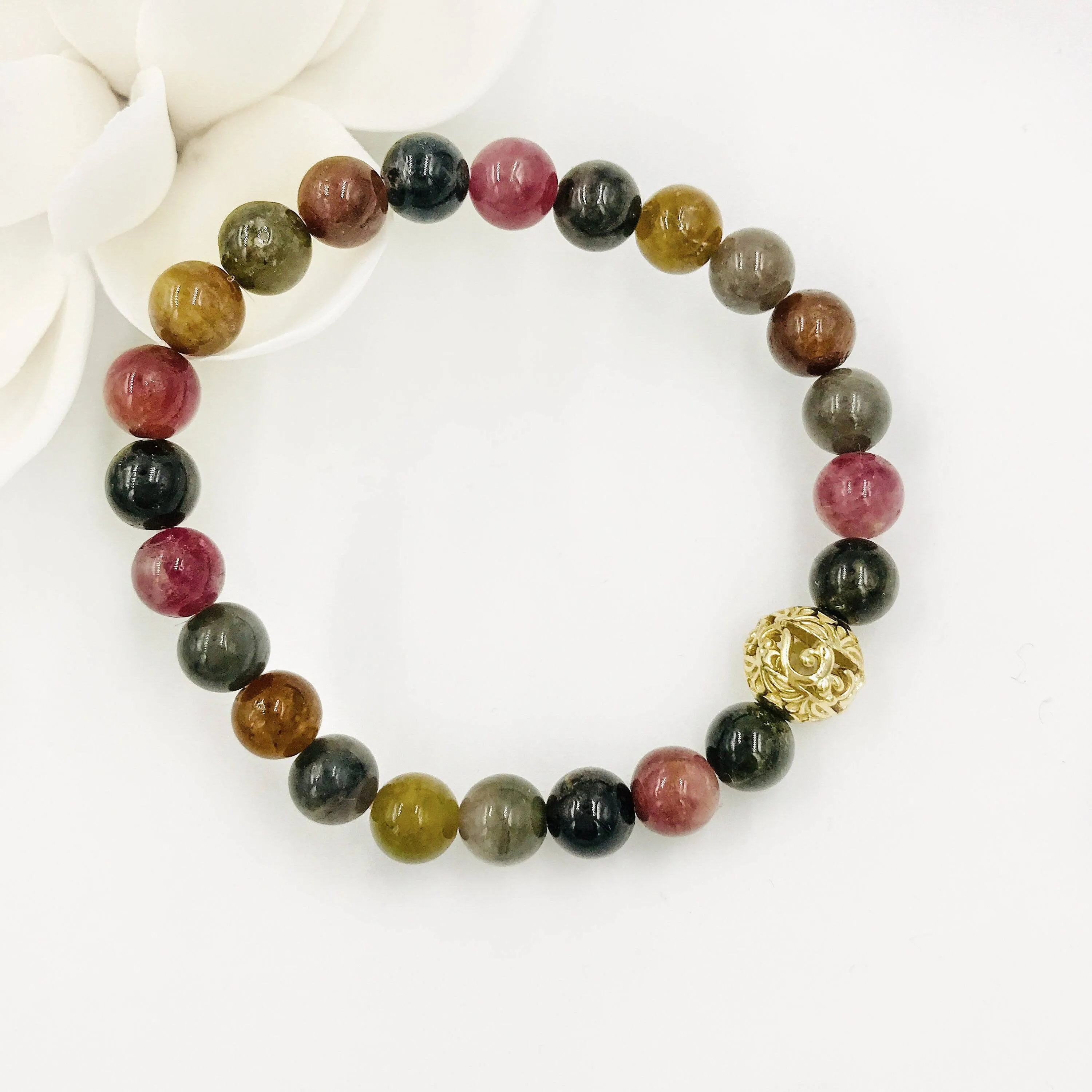 Auspicious Beaded Tourmaline Bracelet 8mm Gold