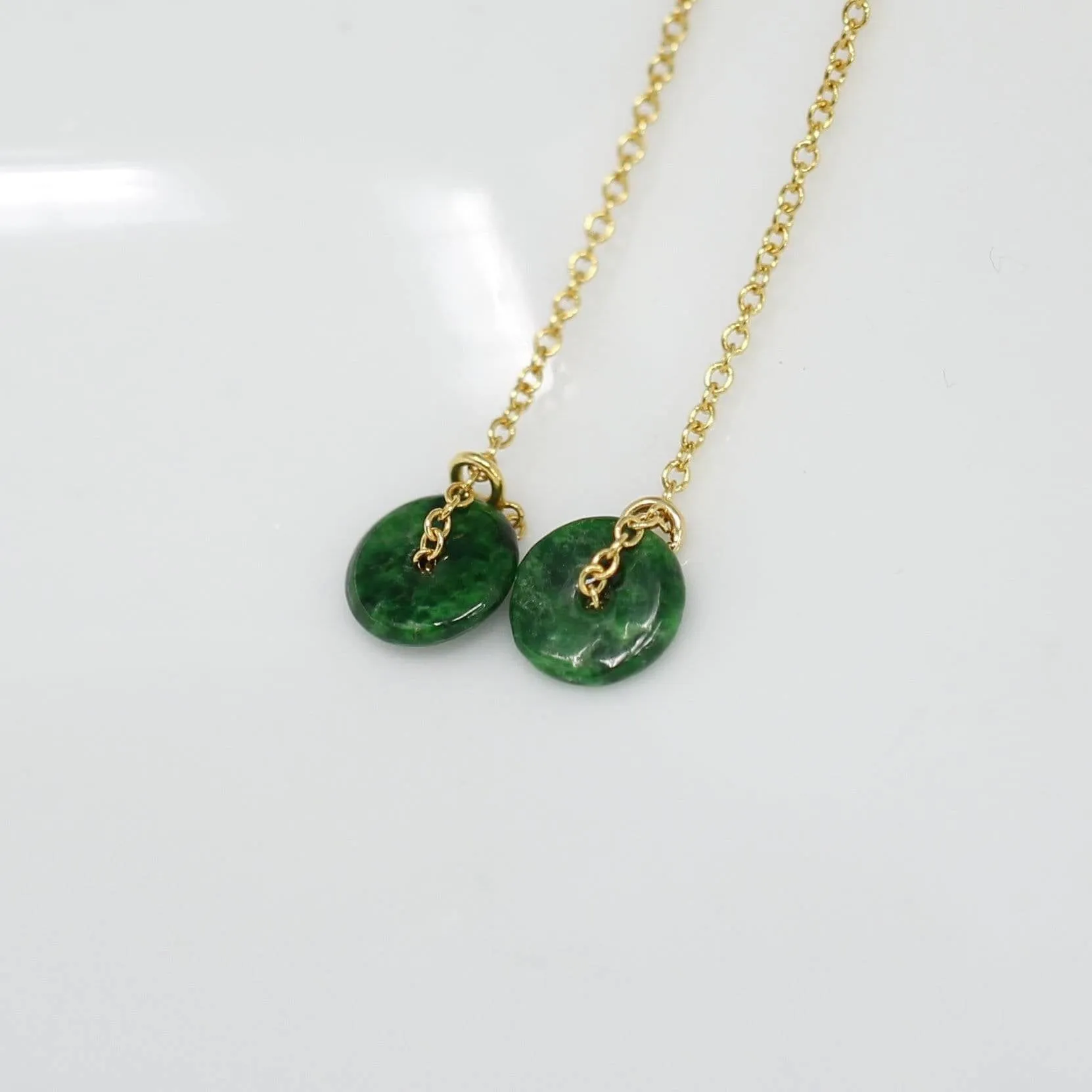 Baikalla™ "Lucky Button"14K Royal Yellow Gold Genuine Jade Jadeite Lucky Nuts Drop Earrings #E11