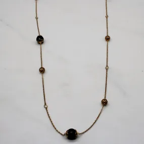 'Birks' Onyx & White Sapphire Bead Necklace | 28.00ctw, 0.35ctw | 44" |