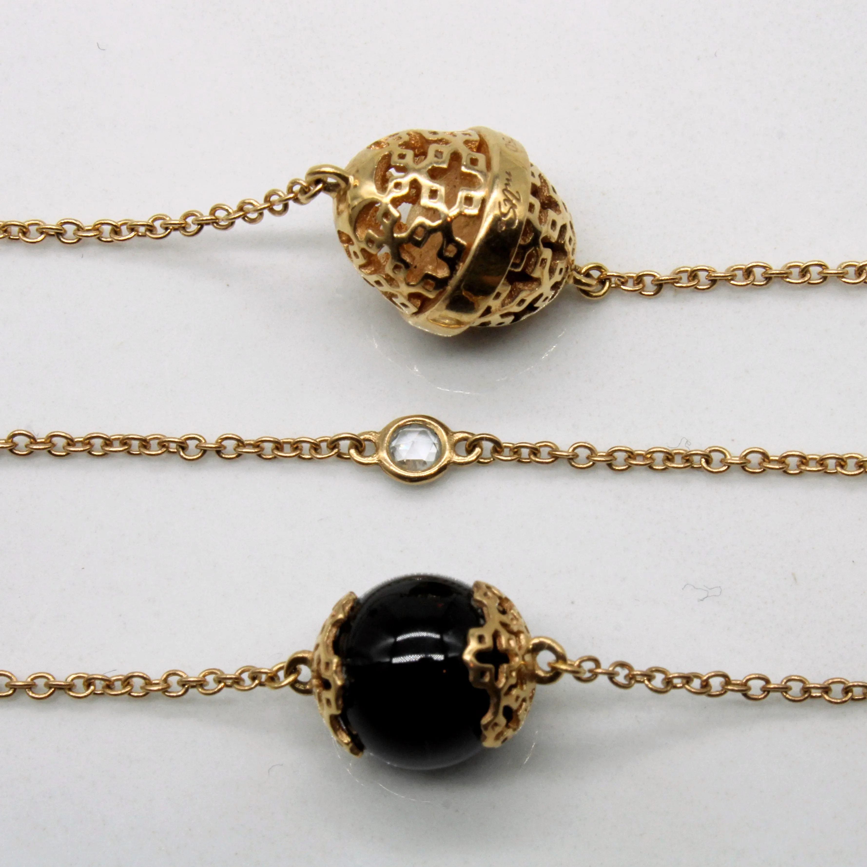 'Birks' Onyx & White Sapphire Bead Necklace | 28.00ctw, 0.35ctw | 44" |