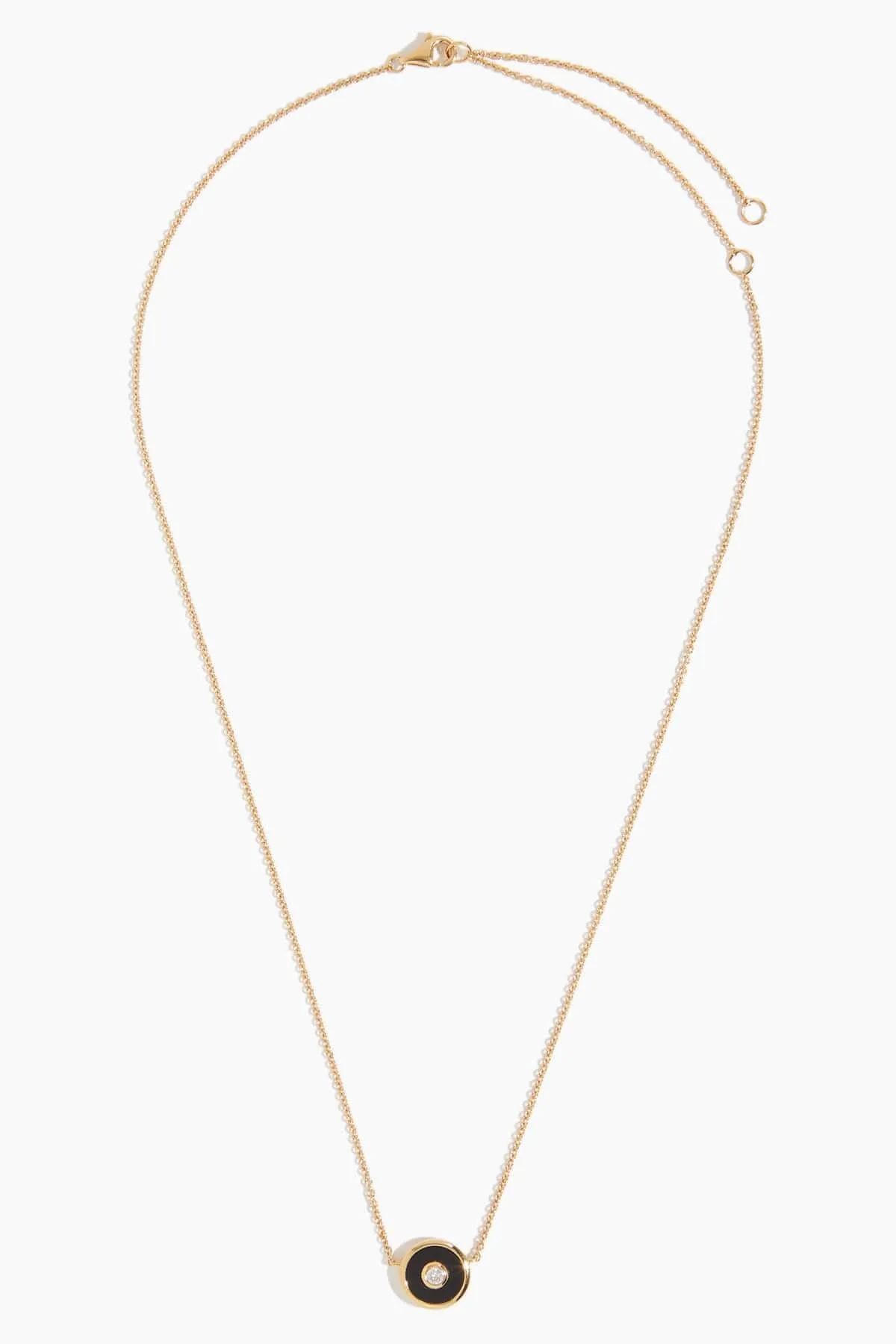Black Onyx Mini Saucer Pendant Necklace in 18k Yellow Gold