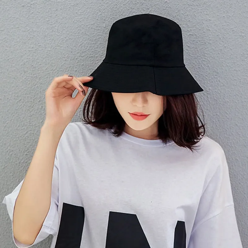 Black White Solid Bucket Hat Unisex Bob Caps Hip Hop Gorros Men women Summer Panama Cap Beach Sun Fishing boonie Hat