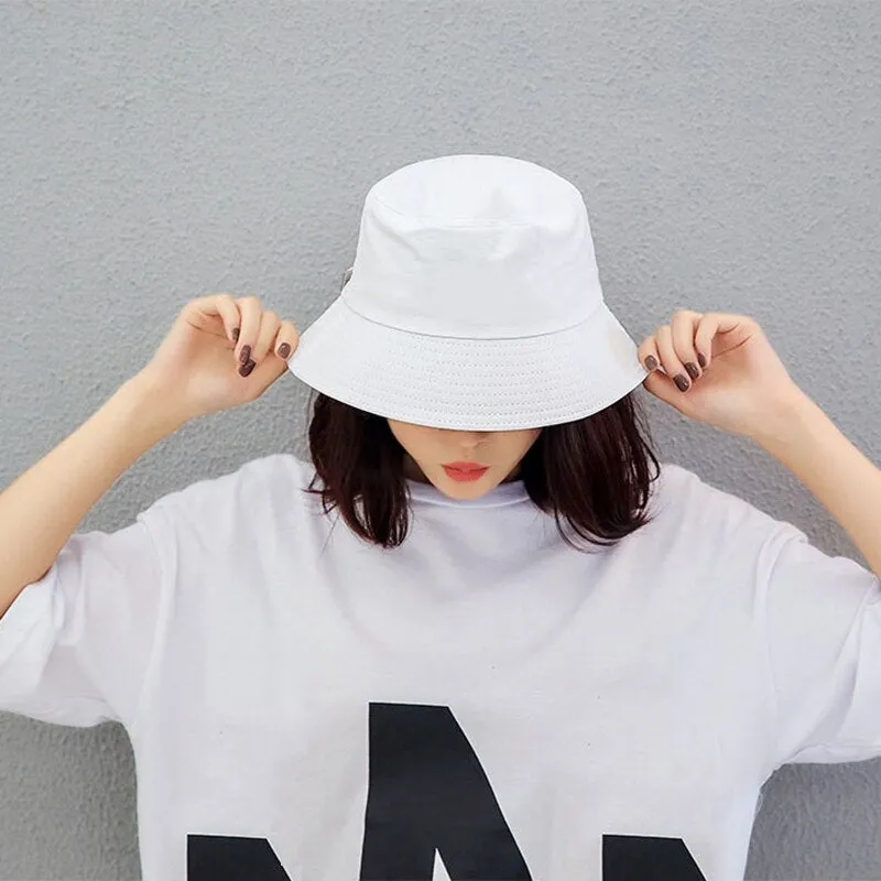 Black White Solid Bucket Hat Unisex Bob Caps Hip Hop Gorros Men women Summer Panama Cap Beach Sun Fishing boonie Hat