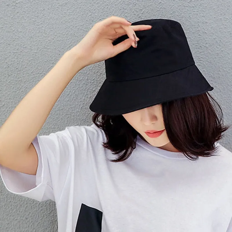 Black White Solid Bucket Hat Unisex Bob Caps Hip Hop Gorros Men women Summer Panama Cap Beach Sun Fishing boonie Hat