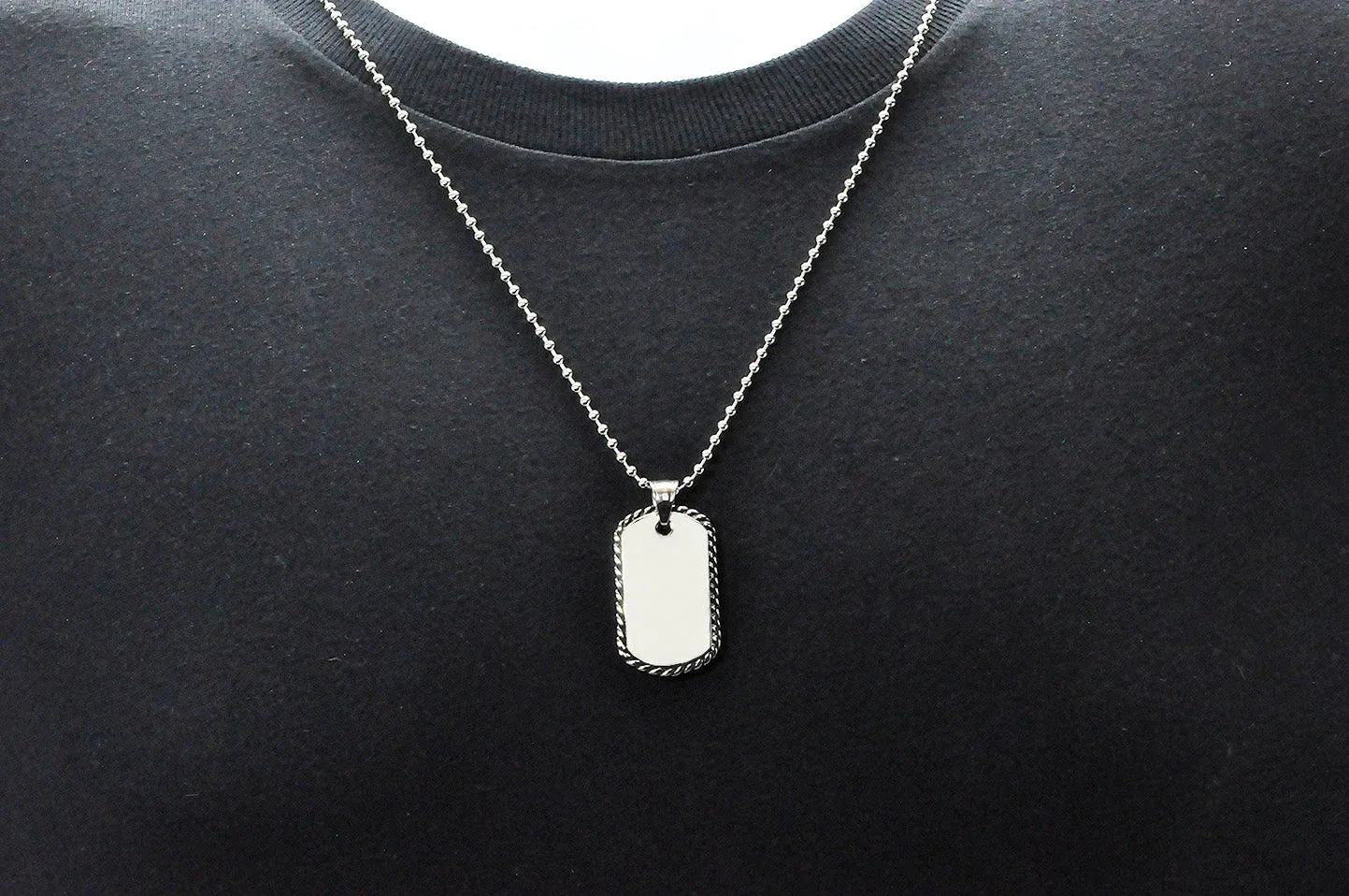 Blackjack Men's SS Rope Border Dog Tag Necklace BJP35