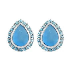 Blau Jade 2.40ct & Blauer Topas 0.40ct Sterlingsilber Birne Cluster Ohrstecker
