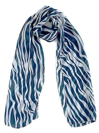Blue & White Zebra Print Chiffon Scarf