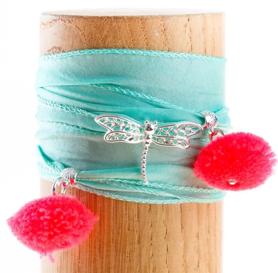 Blue Aqua Dragonfly Silky Bracelet