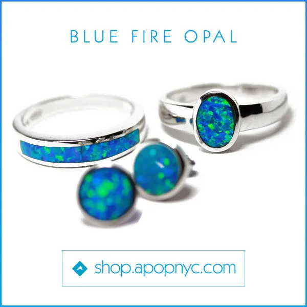 Blue Opal Solitaire Ring Sterling Silver