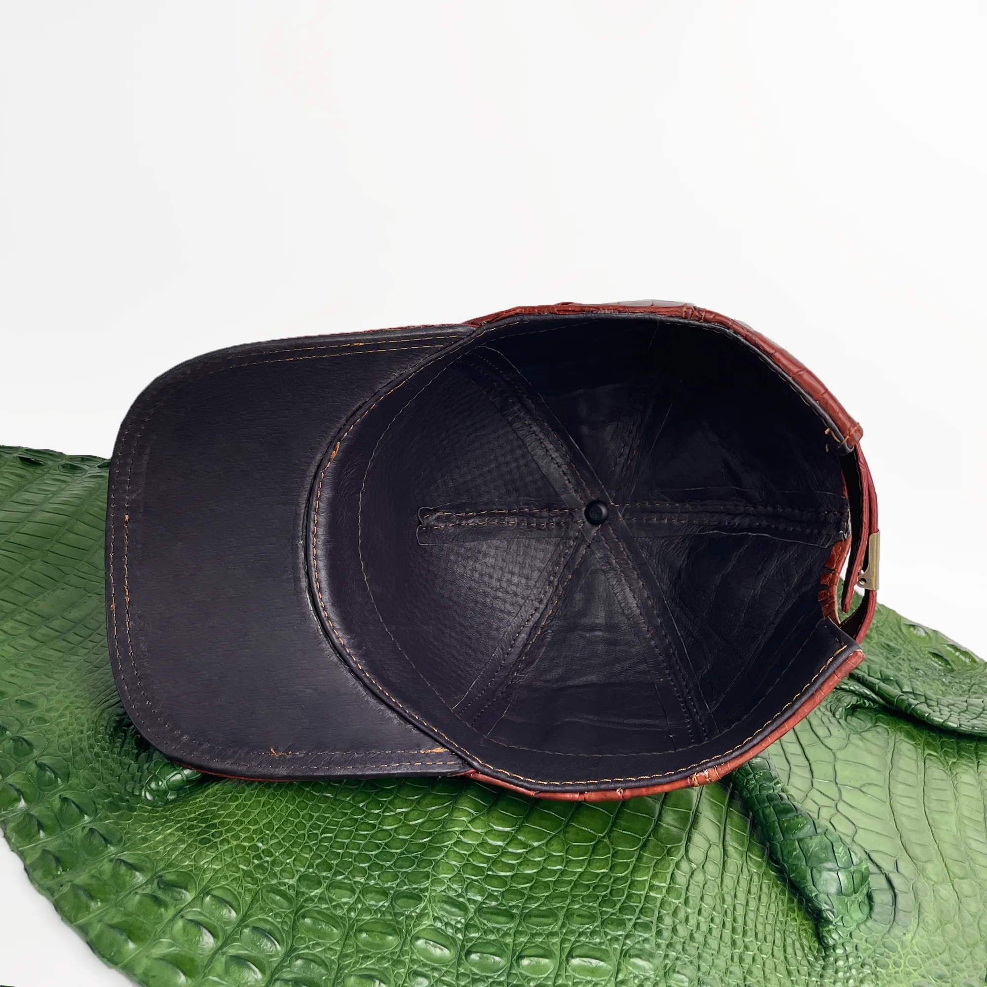 Brown Alligator Leather Cap - Fashionable Exotic Adjustable Outdoor Baseball Cap | Cowboy Style | HAT-BRO-22