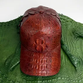 Brown Alligator Leather Cap - Fashionable Exotic Adjustable Outdoor Baseball Cap | Cowboy Style | HAT-BRO-22