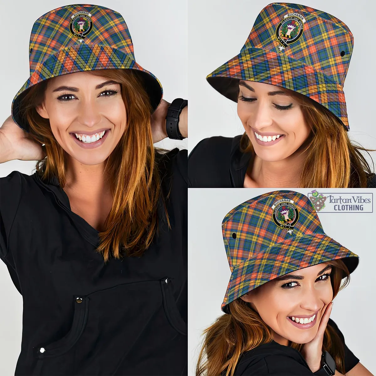 Buchanan Ancient Tartan Bucket Hat with Family Crest