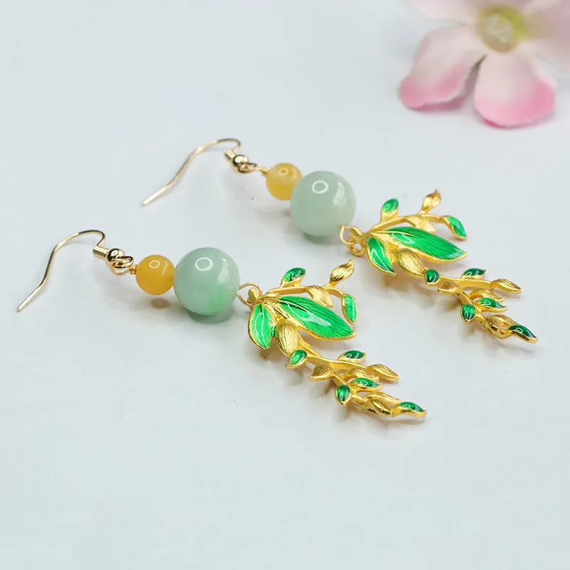 Burmese Jadeite Golden Enamel Earrings with Sterling Silver Hooks - Fortune's Favor Collection