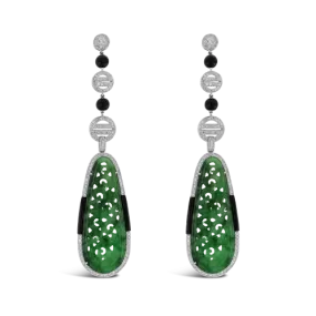 Carved Jade & Diamond Dangle Earrings