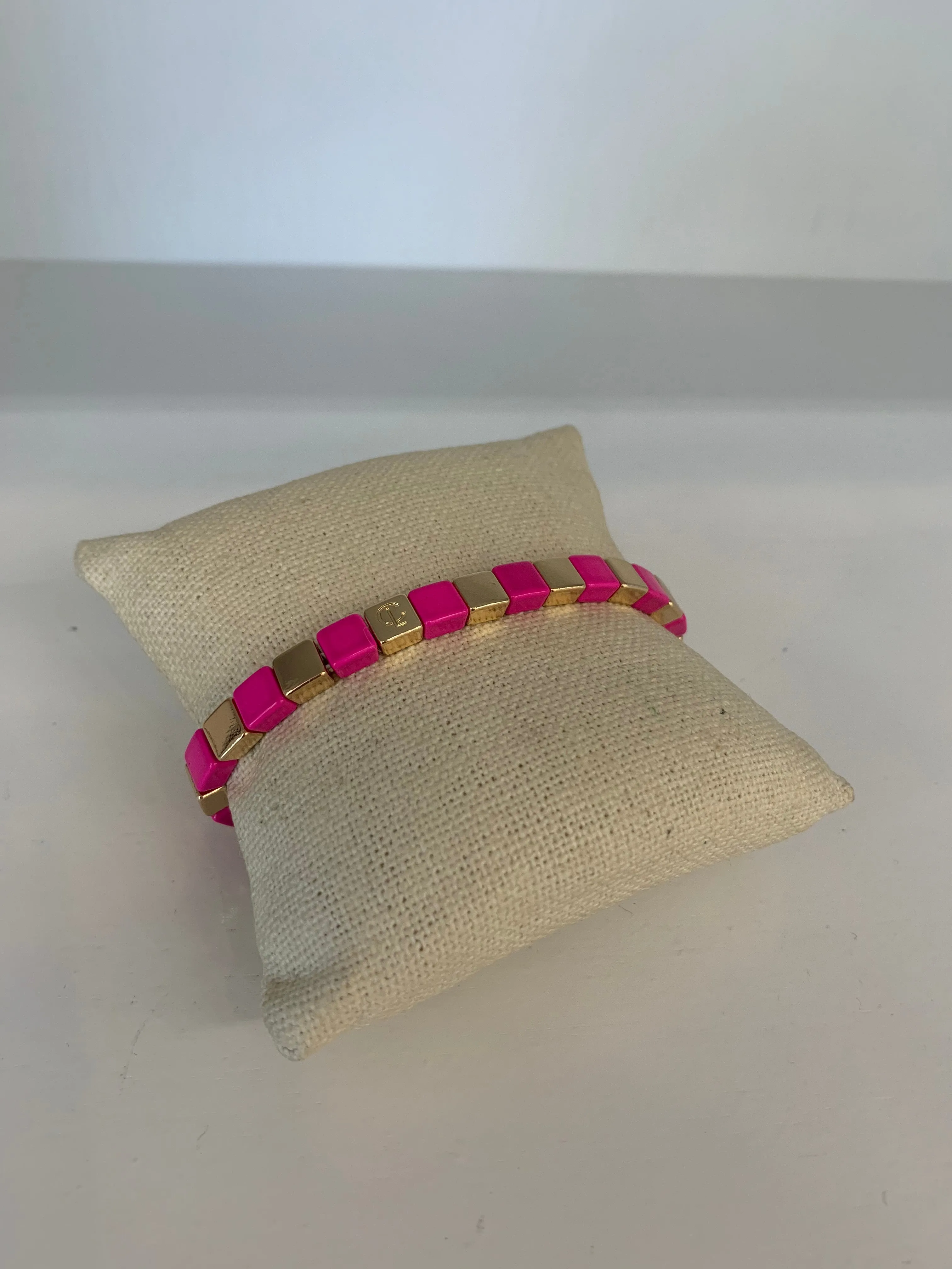 Caryn Lawn - Tiny Tile in Gold/Hot Pink