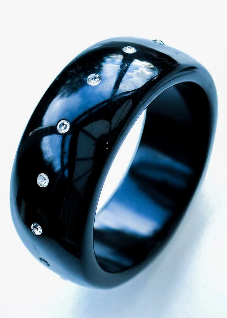 Chunky Vintage Black Bangle with Inset Rhinestones