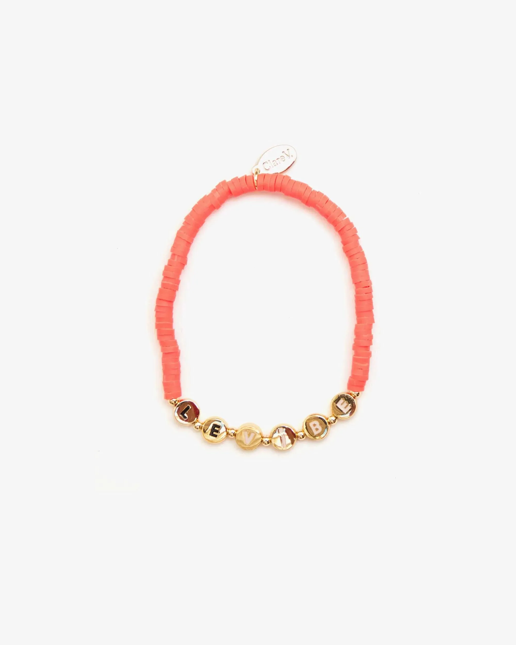 Clare V Beaded Disc Stretch Bracelet Le Vibe Coral JW-BR-BU-100073