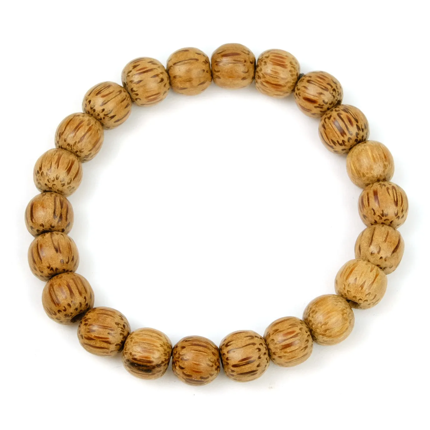 Coconut Wood 10mm Rounded Barrels Stretch Bracelet