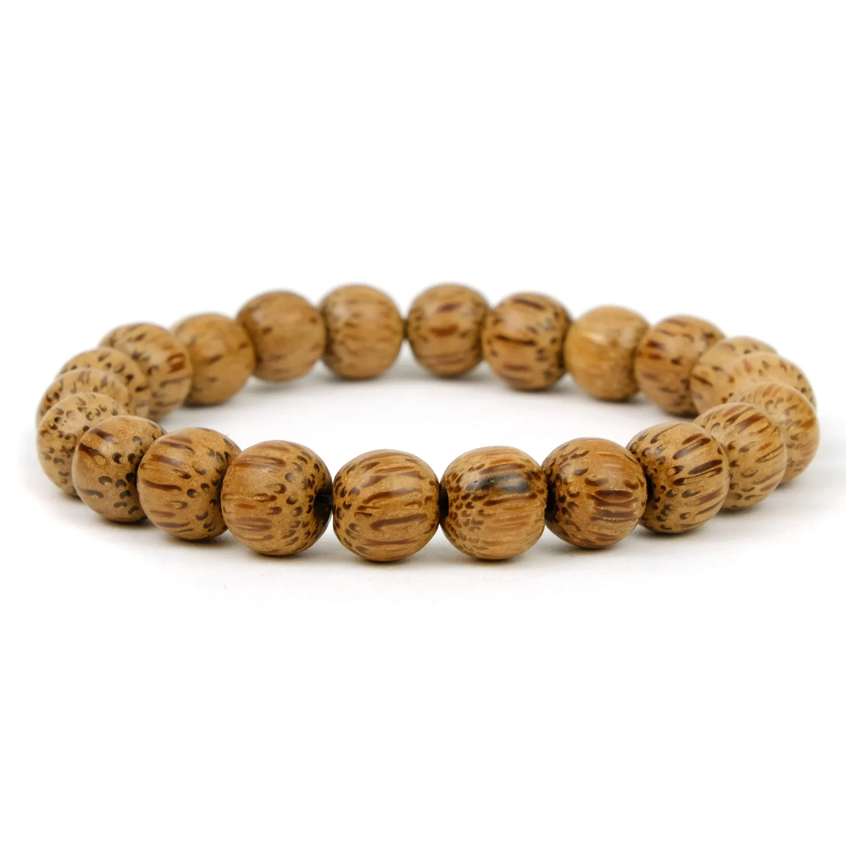 Coconut Wood 10mm Rounded Barrels Stretch Bracelet