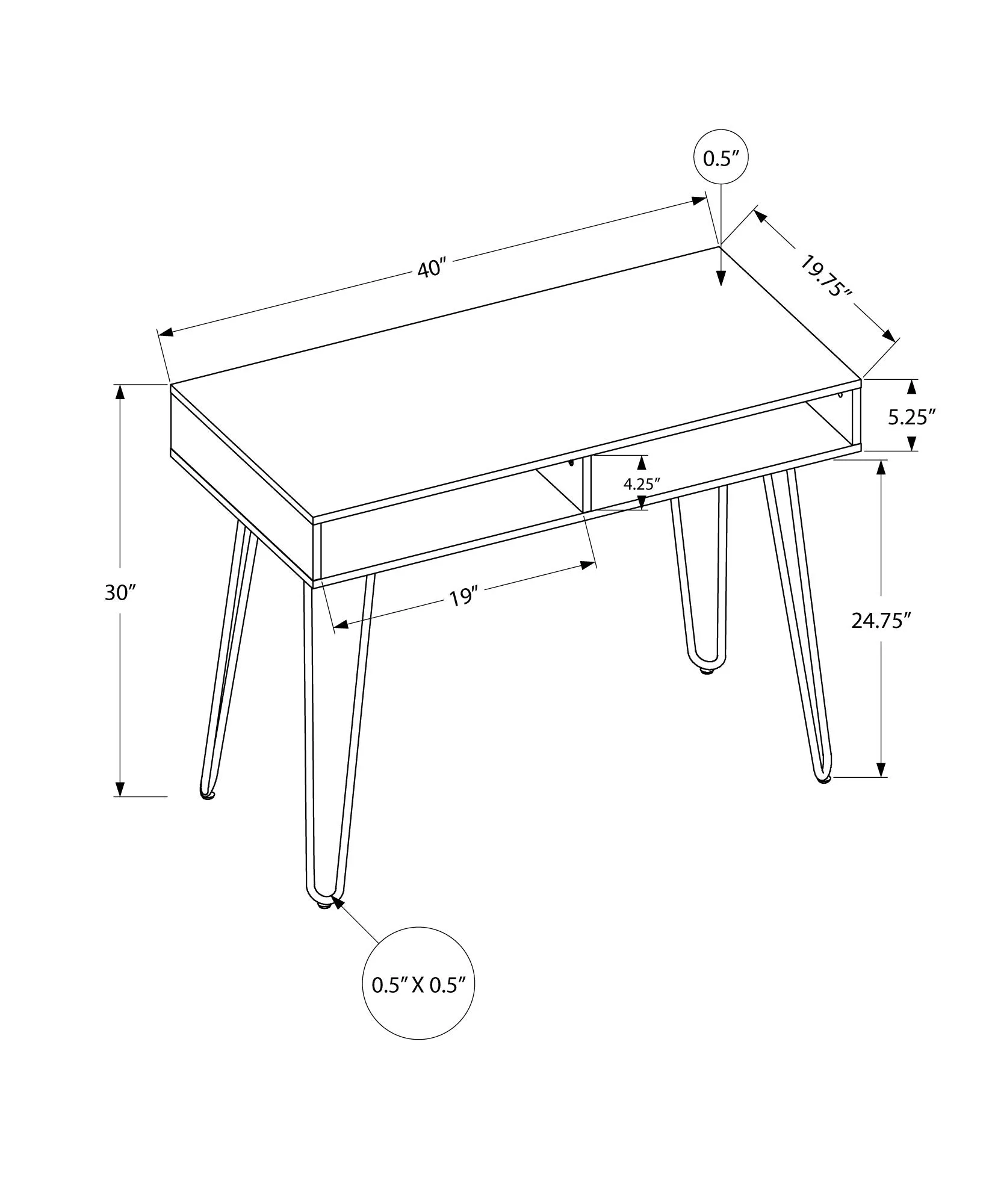 Computer Desk - 40"L / White / White Metal