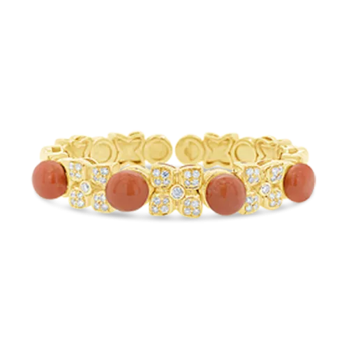 Coral & Diamond Bangle Bracelet