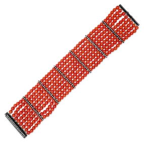 Coral Bead & Diamond Bracelet