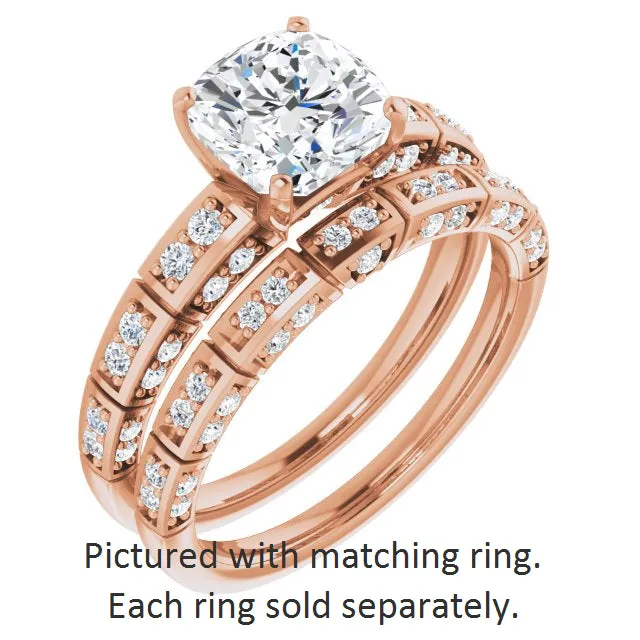 Cubic Zirconia Engagement Ring- The Anna (Customizable Cushion Cut Style with Three-sided, Segmented Shared Prong Band)