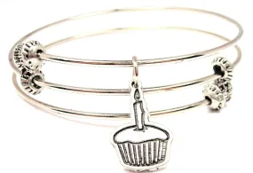 Cupcake with Candle Triple Style Expandable Bangle Bracelet