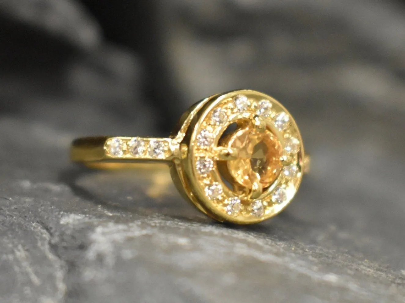 Dainty Citrine Gold Ring - Natural Citrine Ring - November Birthstone Ring
