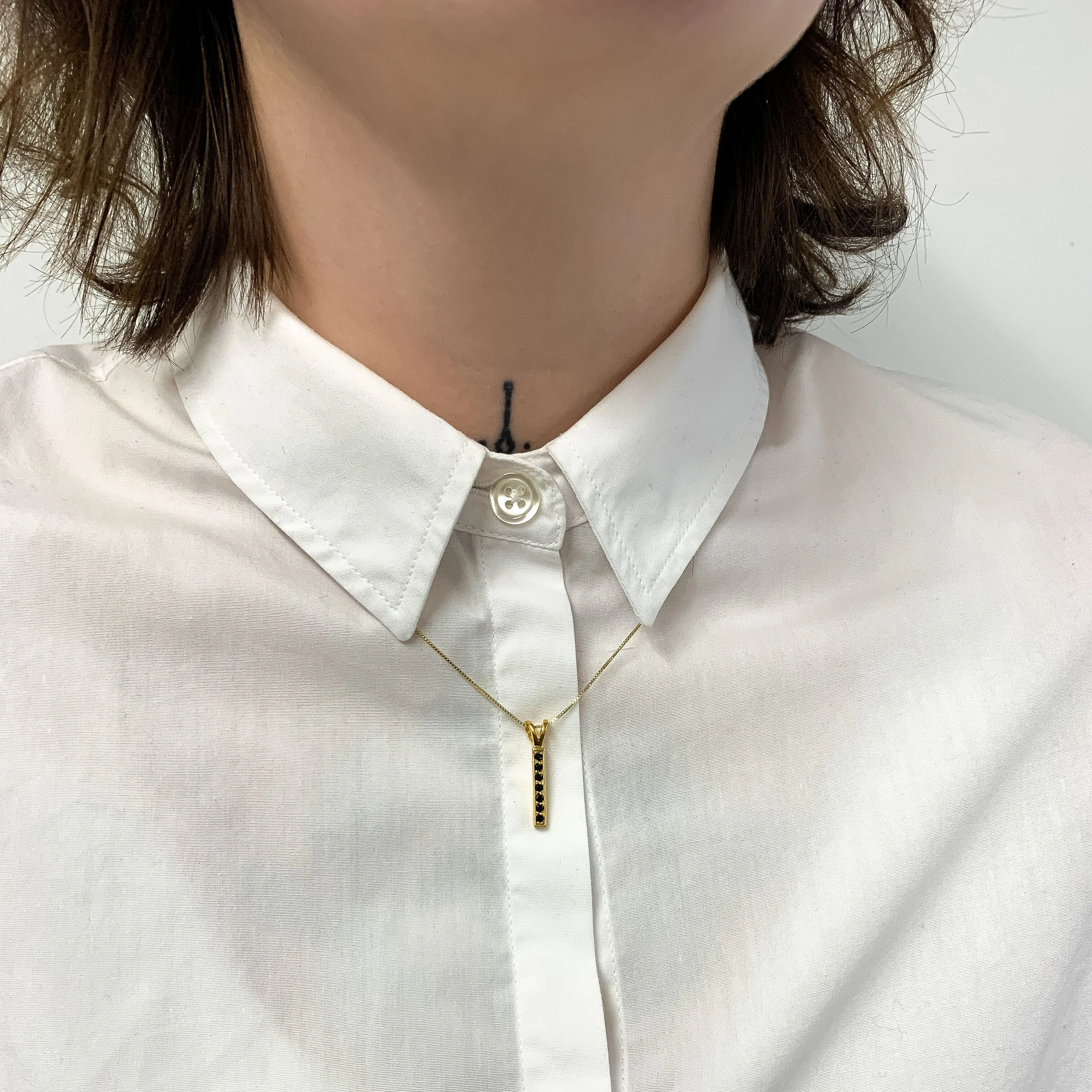 Dainty Onyx Pendant - Black Vertical Necklace - Onyx Bar Necklace