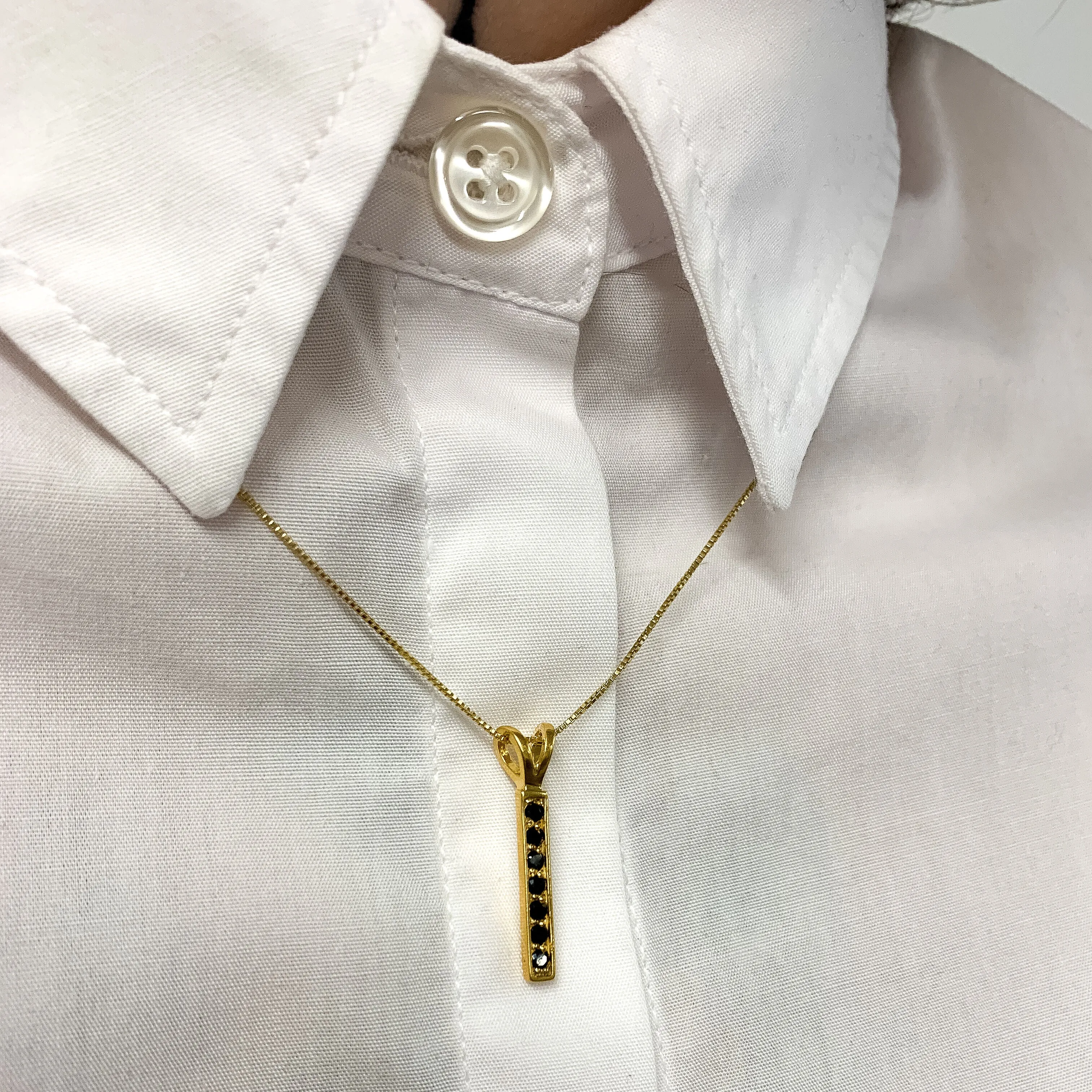 Dainty Onyx Pendant - Black Vertical Necklace - Onyx Bar Necklace