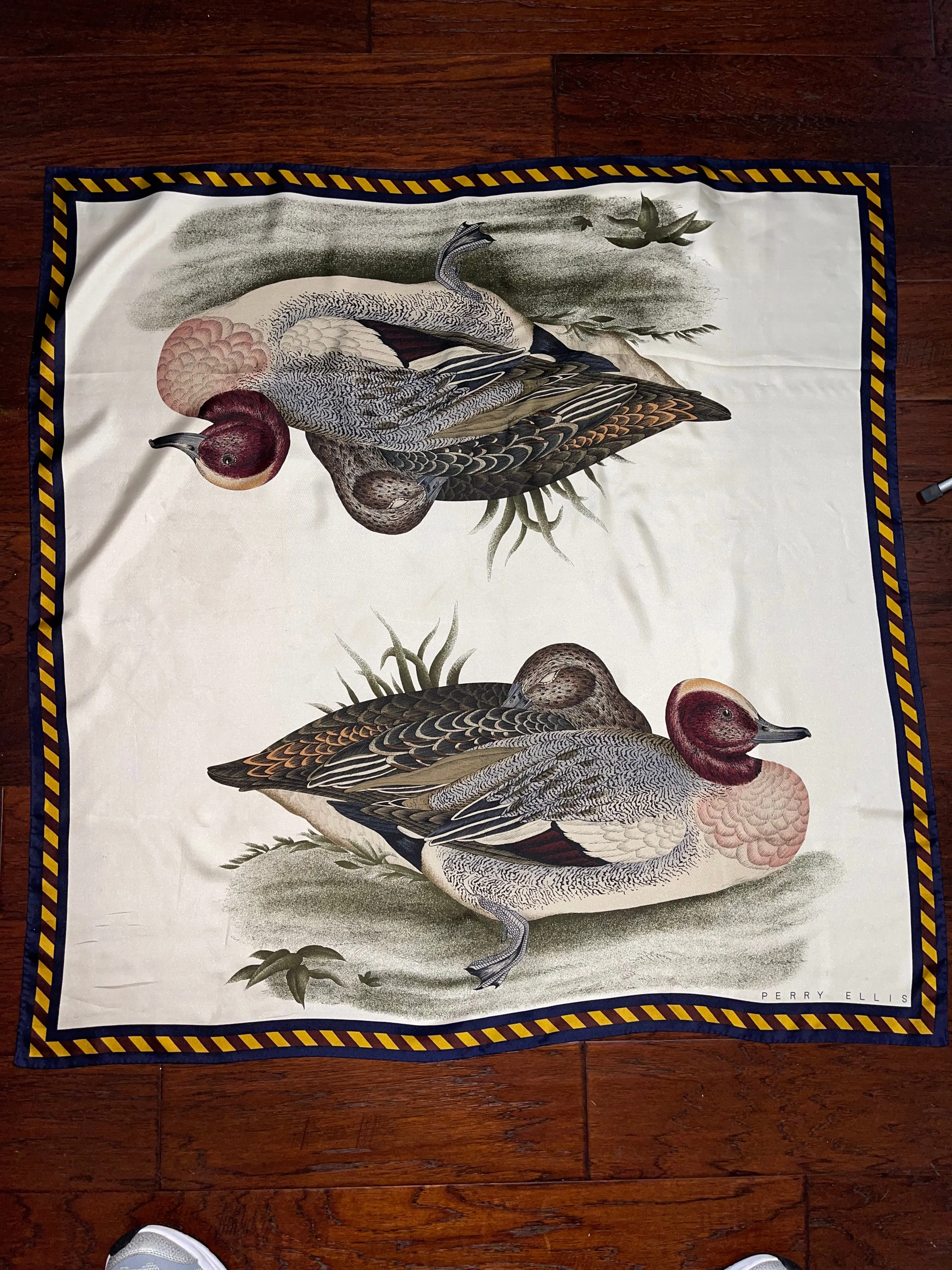 Designer Perry Ellis Duck silk scarf