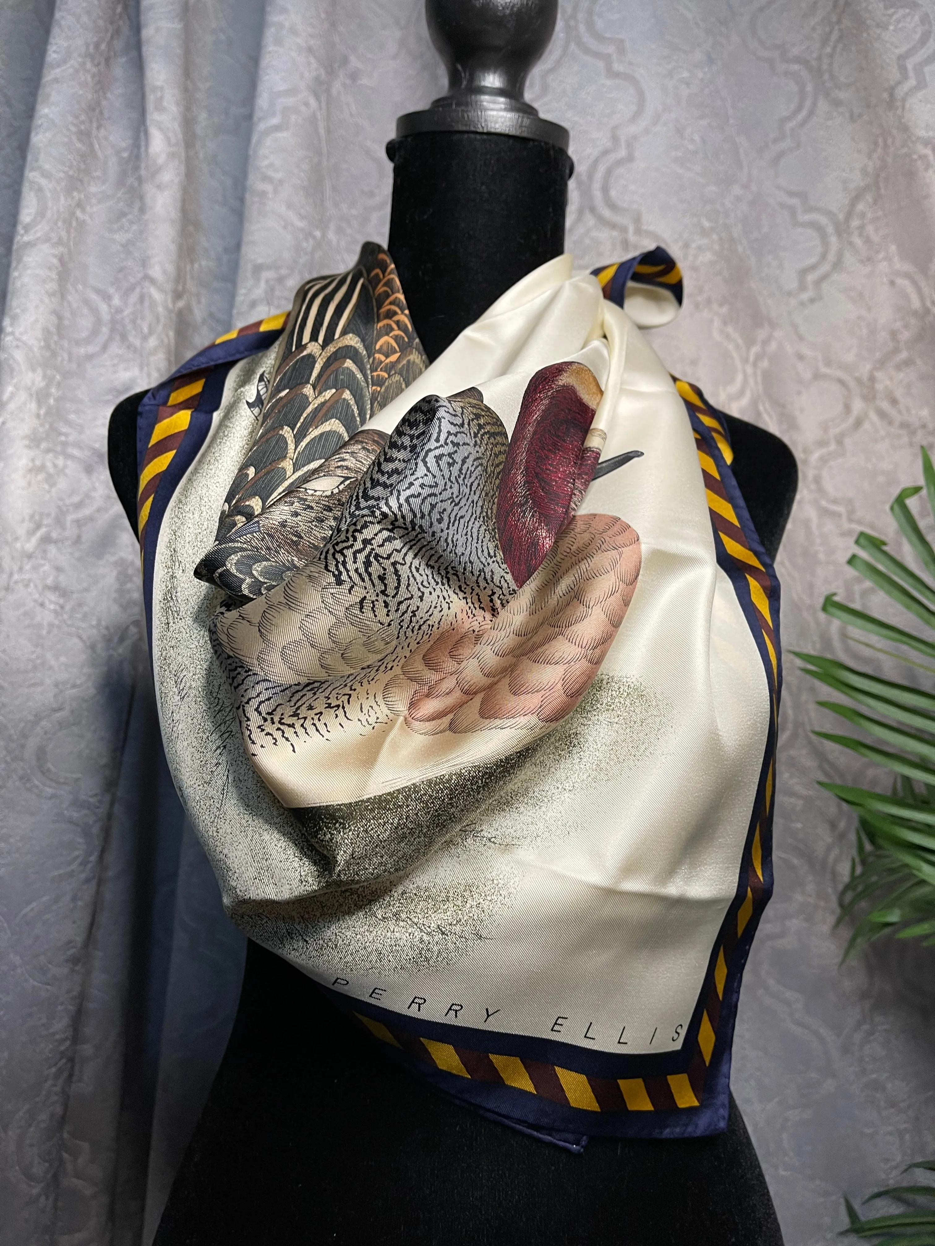 Designer Perry Ellis Duck silk scarf