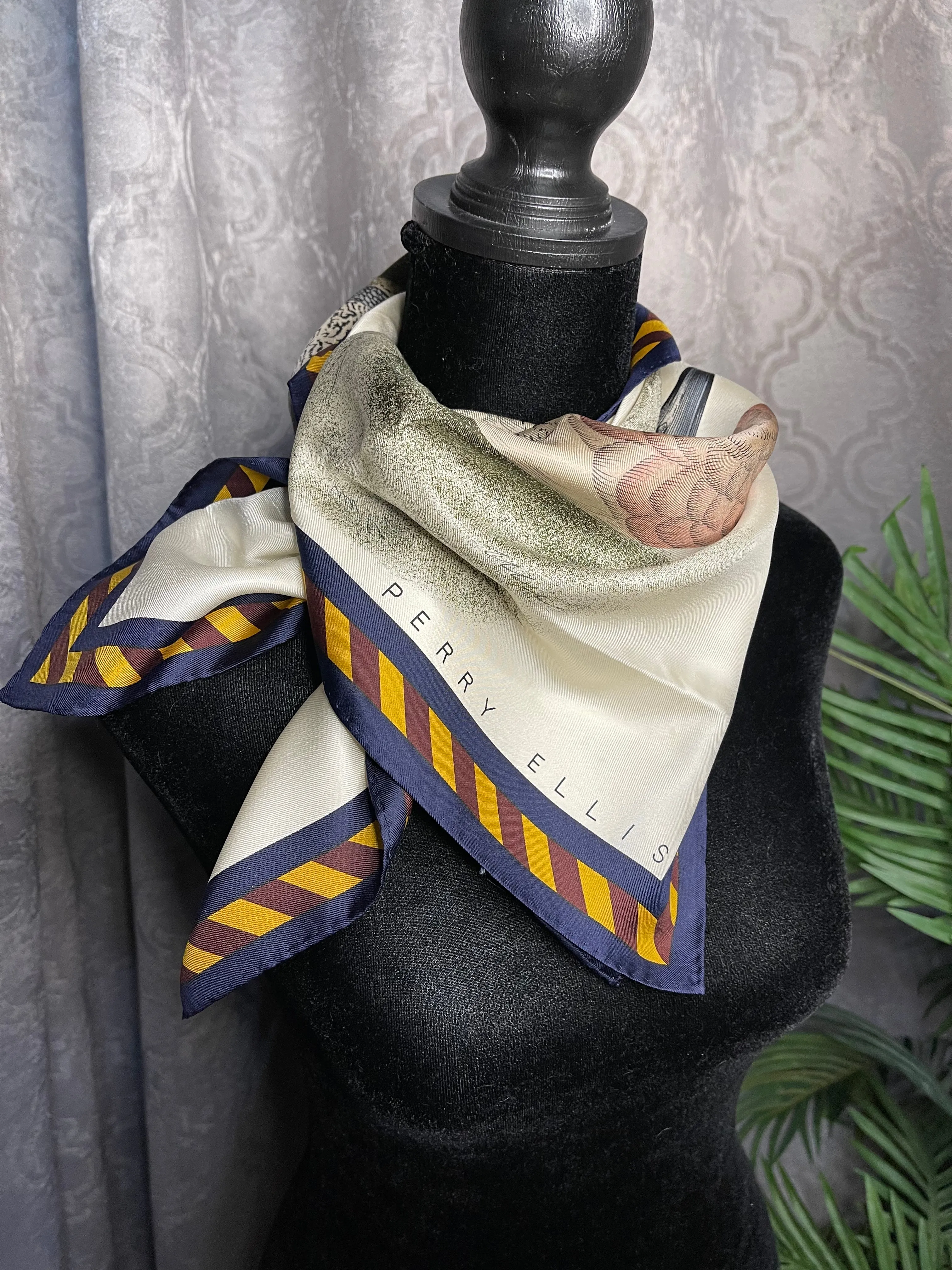 Designer Perry Ellis Duck silk scarf