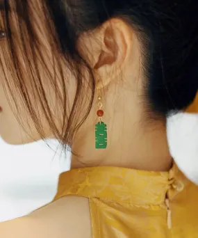 DIY Dry Green Jade Agate Graphic Drop Earrings LY2018