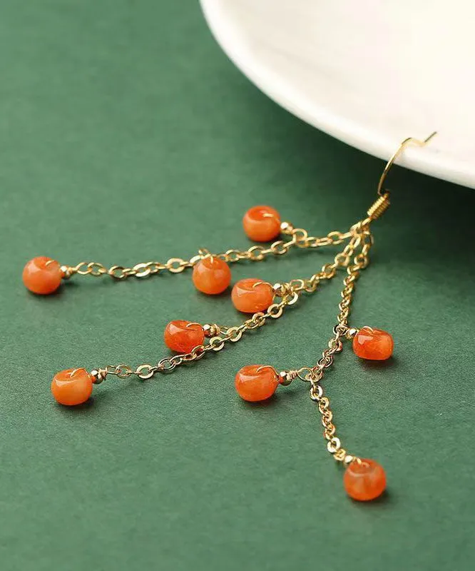 DIY Orange Jade Tassel 14K Drop Earrings LY9175