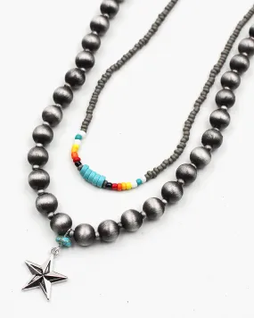 Double Layered Navajo Pearl Necklace with Star Charm