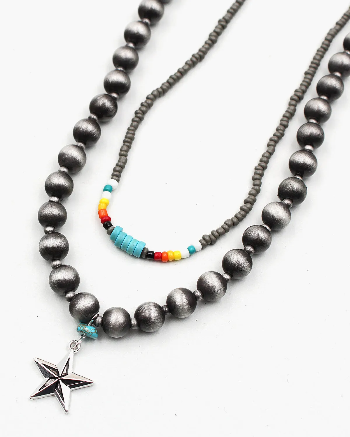 Double Layered Navajo Pearl Necklace with Star Charm