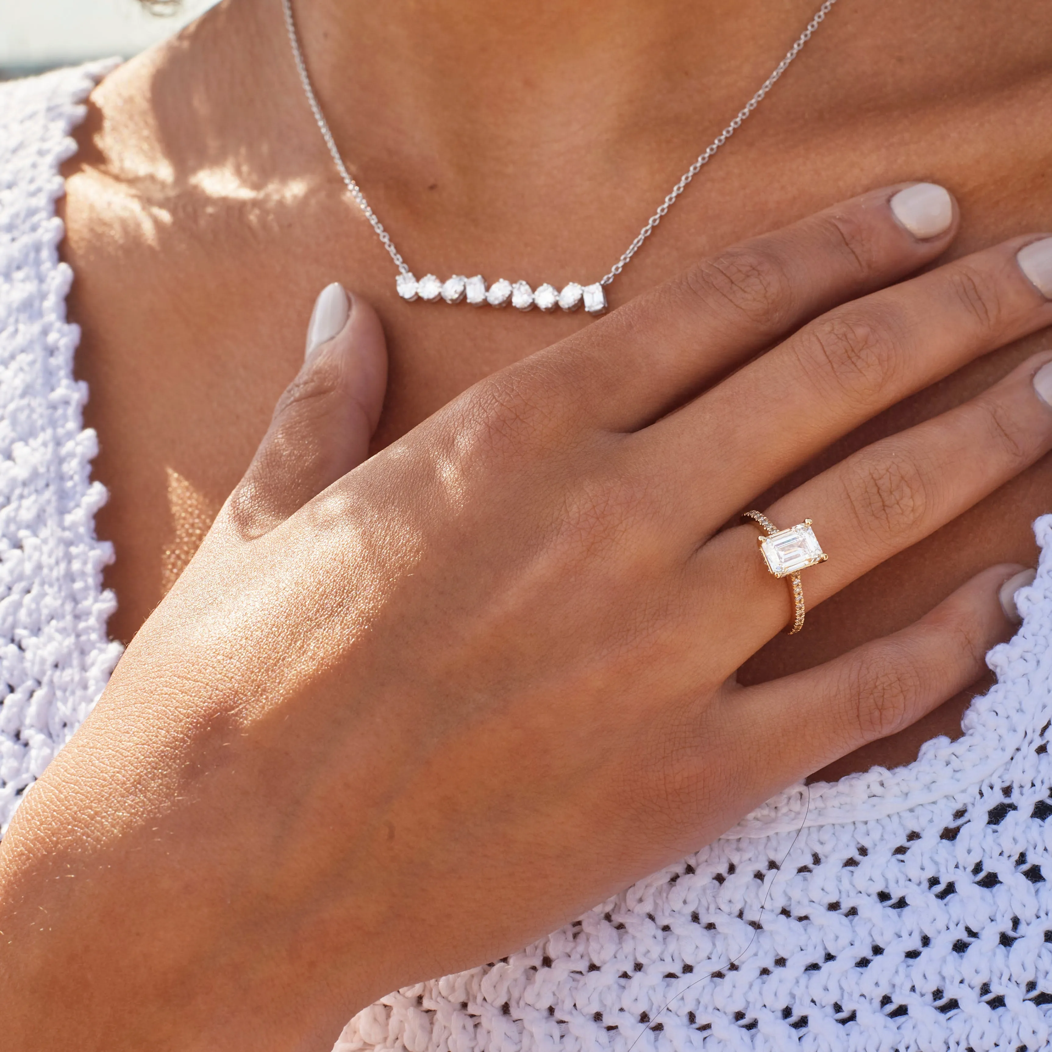 Emerald Cut Diamond Ring With Pave Diamonds