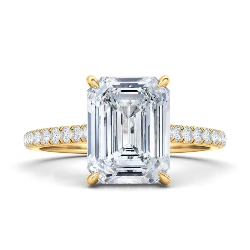 Emerald Cut Diamond Ring With Pave Diamonds