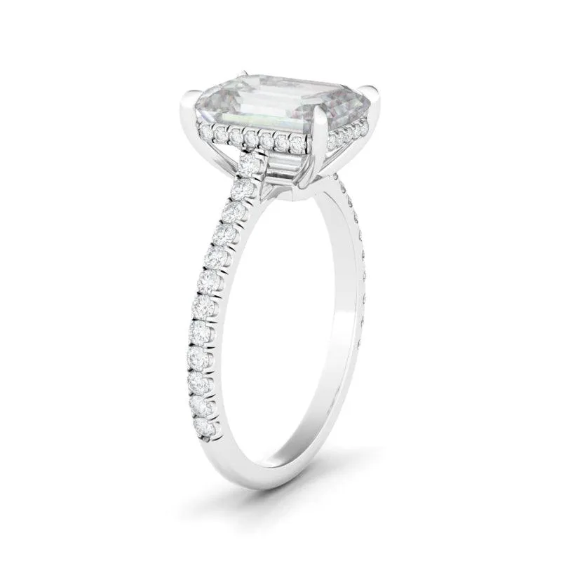 Emerald Cut Diamond Ring With Pave Diamonds