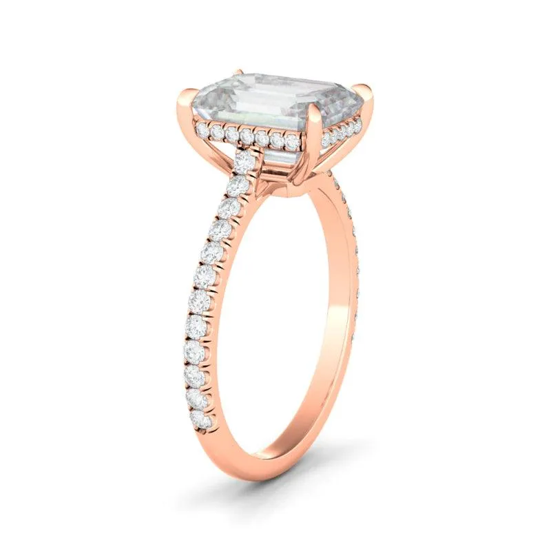 Emerald Cut Diamond Ring With Pave Diamonds