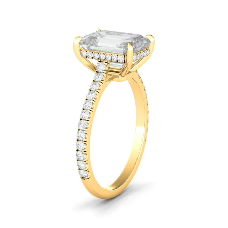 Emerald Cut Diamond Ring With Pave Diamonds