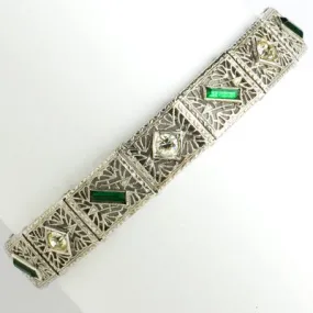 Emerald, Diamanté & Sterling Filigree Bracelet