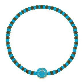 Enameled Naja Small Gold Disk on Glass Beaded Bracelet