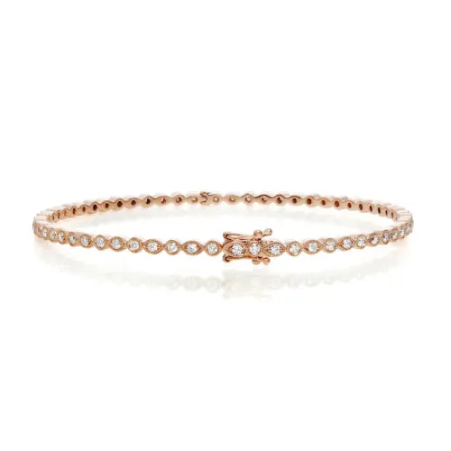 ESTATE 1.12CT DIAMOND 14KT ROSE GOLD 3D ROUND ETERNITY FILIGREE BANGLE BRACELET
