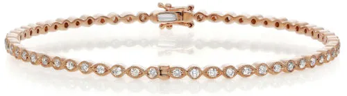 ESTATE 1.12CT DIAMOND 14KT ROSE GOLD 3D ROUND ETERNITY FILIGREE BANGLE BRACELET