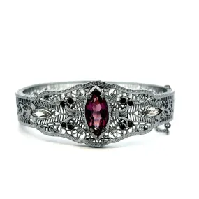 Estate Rhodium Plated Paste Stones Art Deco Bangle Bracelet