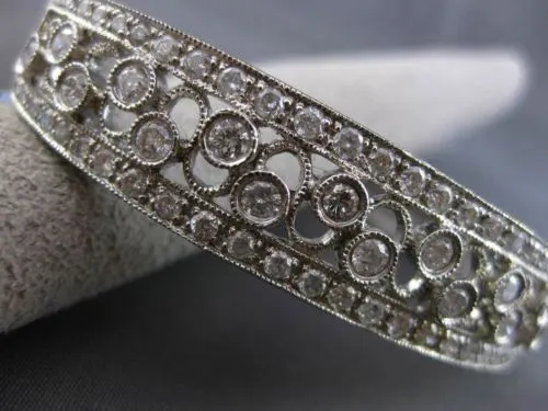 ESTATE WIDE 3CT DIAMOND 14KT WHITE GOLD FILIGREE ETOILE INFINITY BANGLE BRACELET